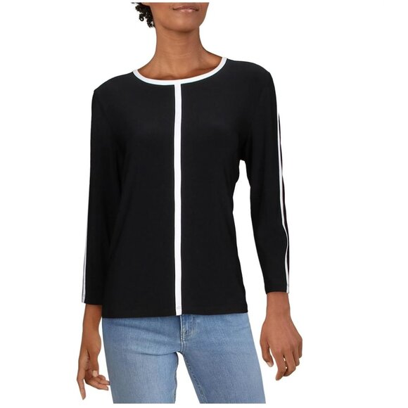 Anne Klein Women's Crewneck Contrast Trim Top - Picture 1 of 7